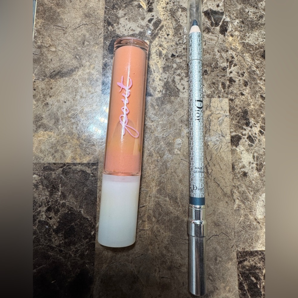 Dior pencil eye liner ( blue) and Peach Lip Gloss and Silver Eyeliner Set